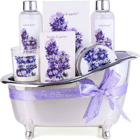 7pcs Lavender Spa Gift Basket with Cute Plastic Bathtub for Women