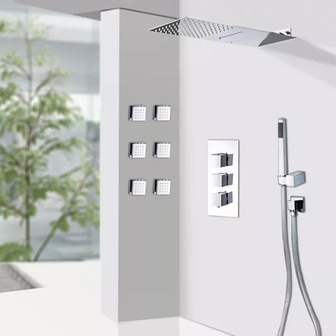 Rain and Waterfall Shower Set with Modern Thermostatic Mixer
